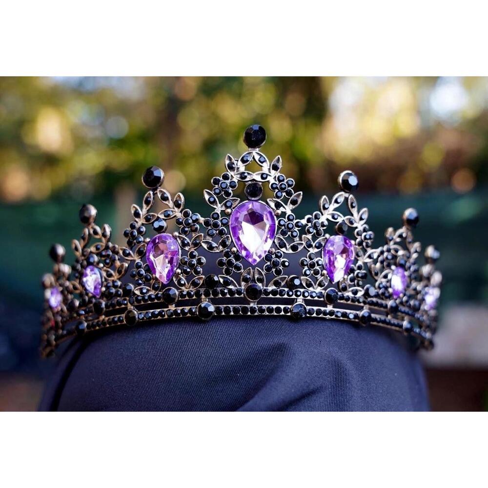 Ornate Black & Purple Crystal Tiara Bridal Goth Crown Birthday Wedding Gift